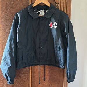 Champion Jacket Cropped Windbreaker Athletic Coat Medium Black Logo